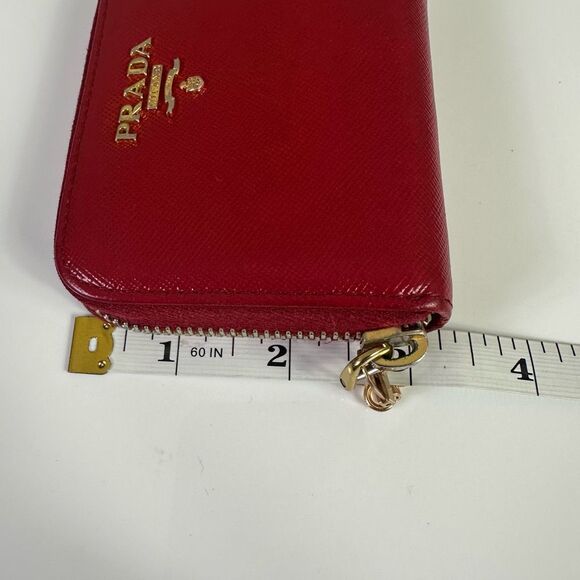 Prada Saffiano Leather Zip Around Coin Purse Wallet Red - Picture 15 of 16